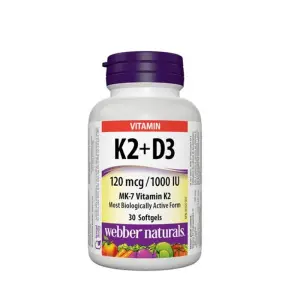 Vitamin K2 + D3 120mcg/1000 IU – Webber Naturals – 30 Softgels